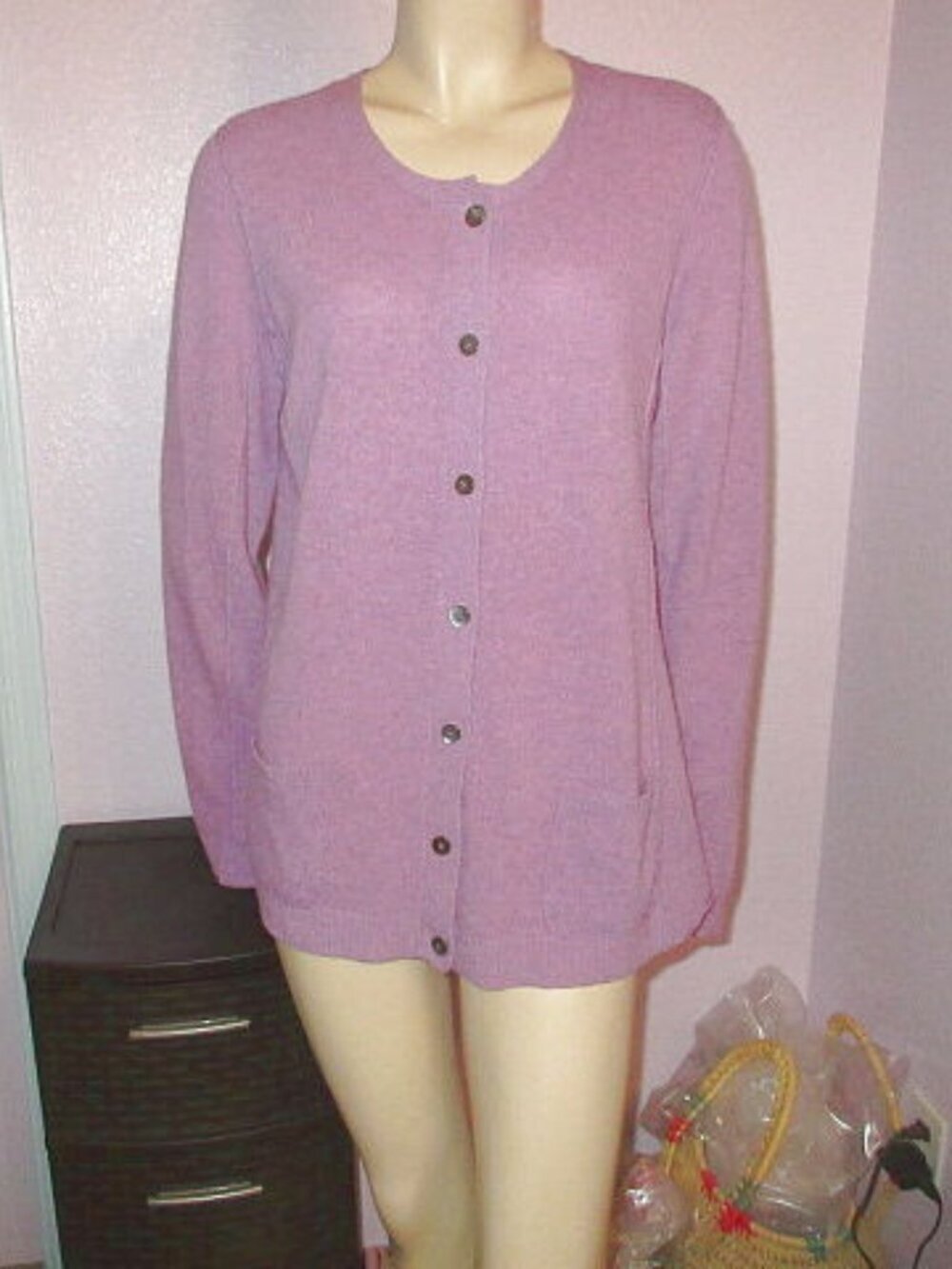 J Jill Cashmere Wool Cardigan Size L Sweater Button Up Pockets Soft Luxe Purple